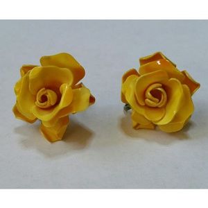 Vintage celluloid yellow rose screwback earrings